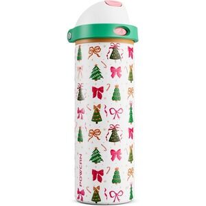 POWCAN Christmas Tree Bow Candy Cane Water Bottle 18oz Flip Straw Leak Proof